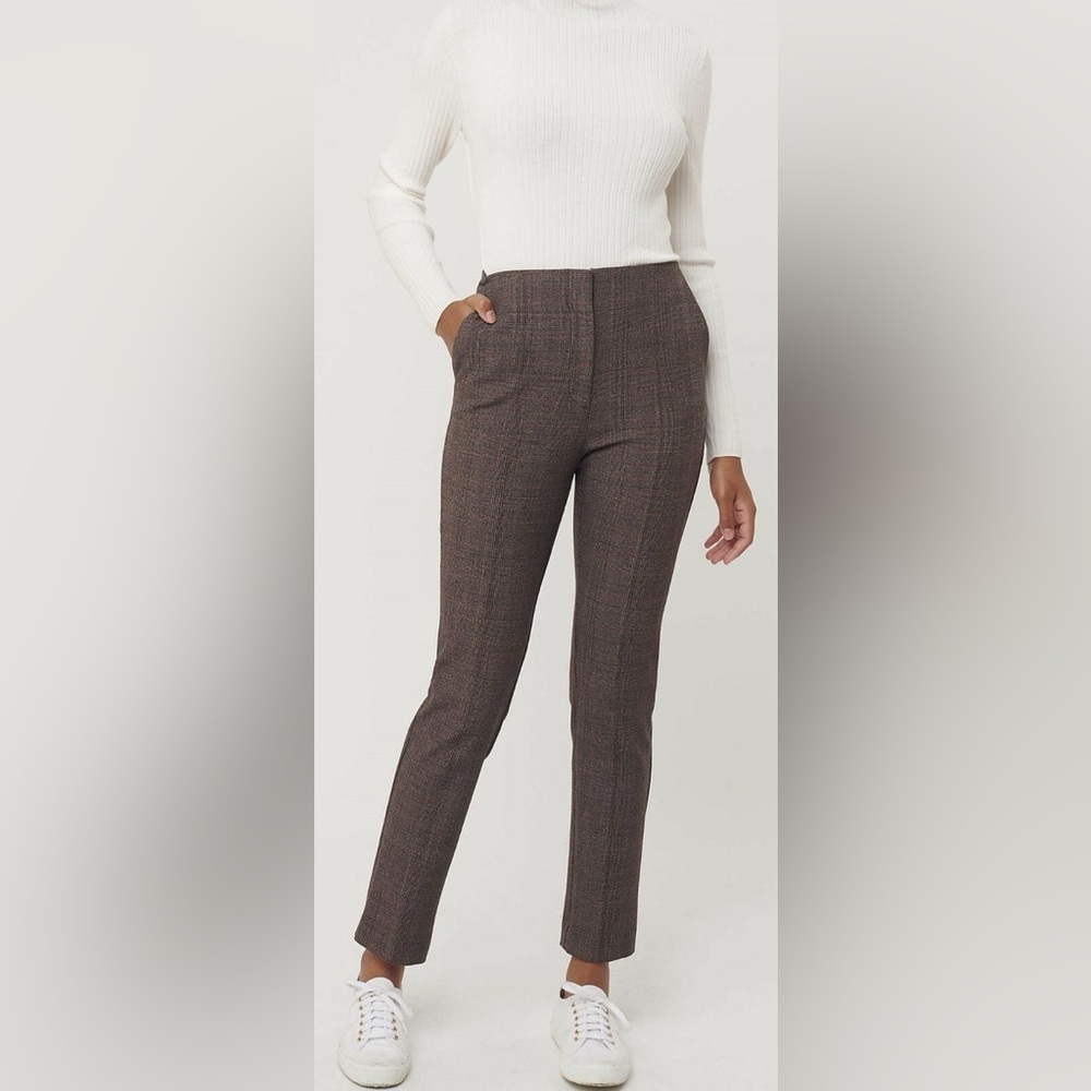 Ann Taylor LOFT Brown Tailored Ankle Plaid High Waist Slim Pants Women’s Size 8